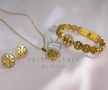 Elegant 3-Piece Gold Plated Jewelry Set – Bracelet, Necklace & Stud Earrings