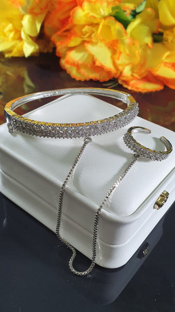 Gold & Silver Crystal Hand Harness – Ring to Bracelet Chain Jewellery