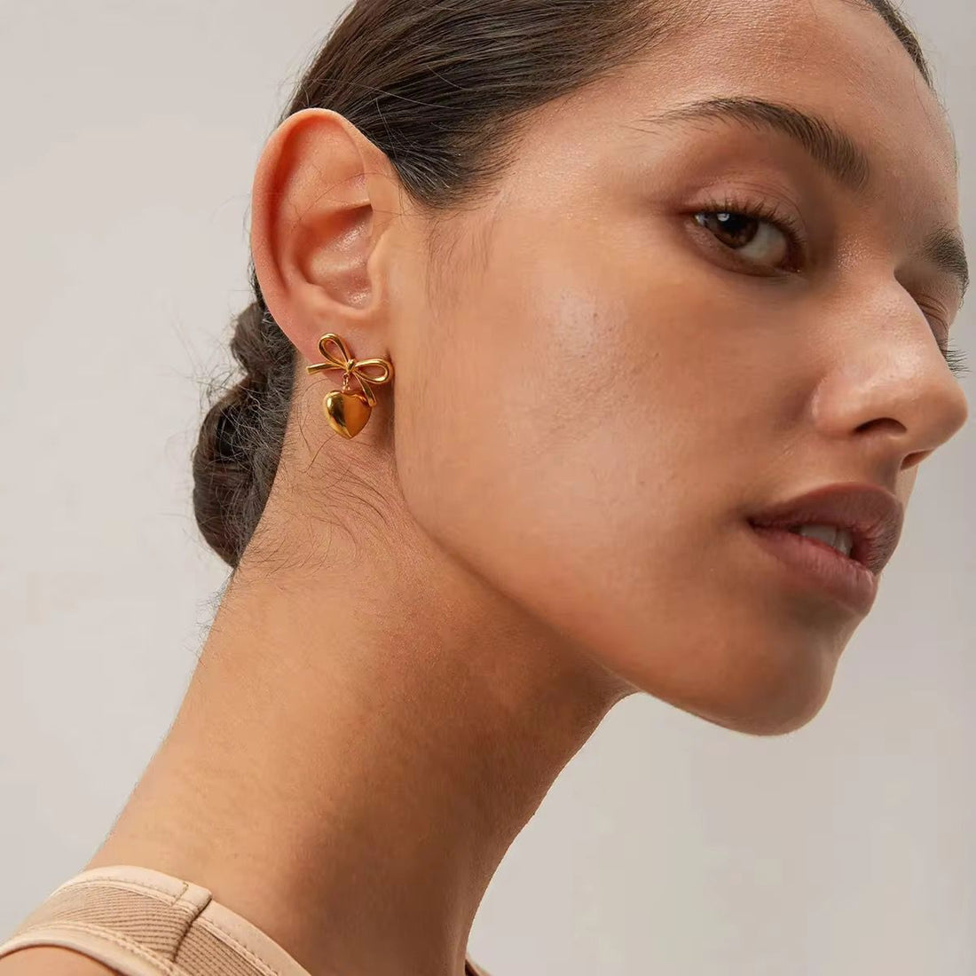 Golden Bow & Heart Drop Earrings – Cute & Classy Statement Studs