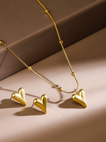 Bold Gold Heart Jewellery Set – Necklace & Earrings | Stainless Steel Statement Set for Women