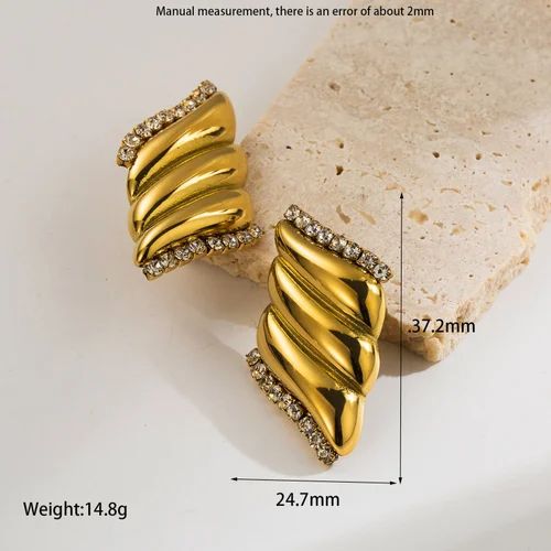 Luxury Gold Wave Earrings with Rhinestone Accents – Bold & Elegant