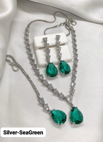Elegant Teardrop Crystal Jewellery Set – Necklace, Earrings & Bracelet | Multiple Color Options