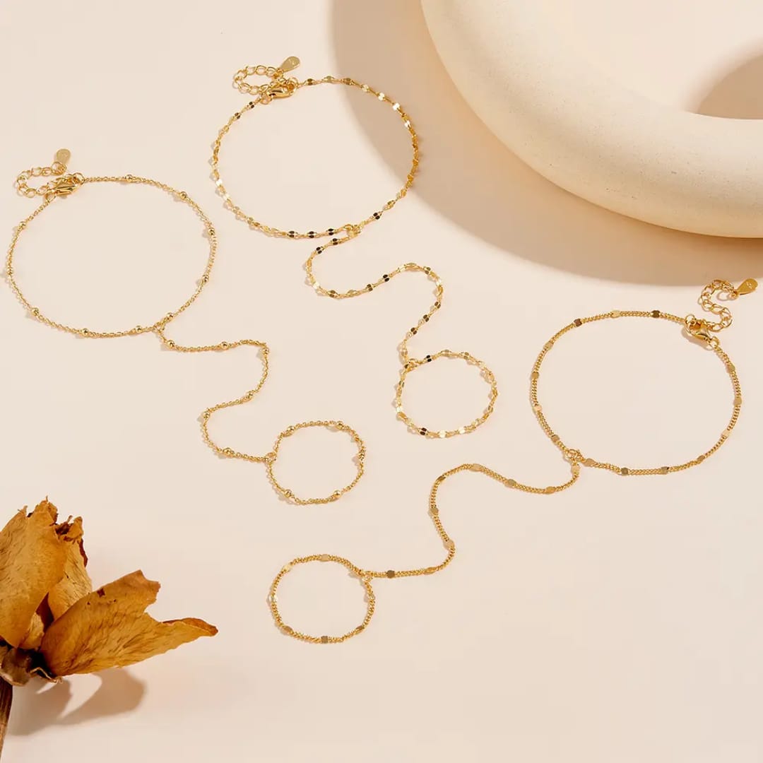 Minimalist Gold Hand Harness Bracelet Set – Dainty Chain Jewellery