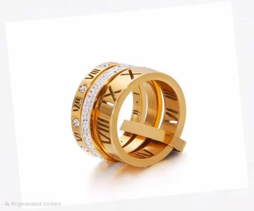 Gold Plated Roman Numeral Eternity Band Ring with CZ Stones