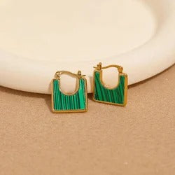 Geometric Enamel Square Hoop Earrings – Gold-Plated in 3 Chic Colors