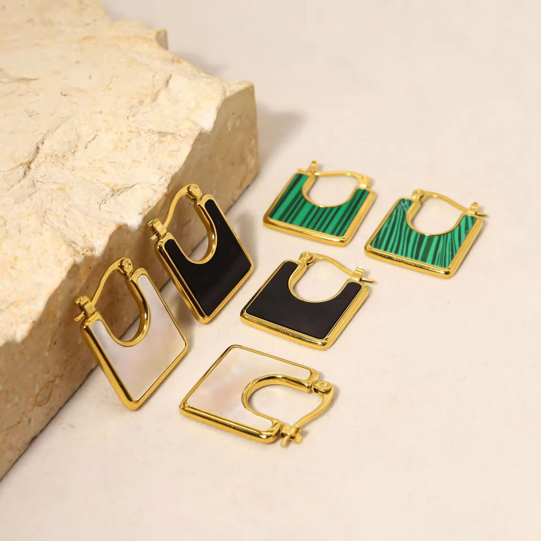 Geometric Enamel Square Hoop Earrings – Gold-Plated in 3 Chic Colors
