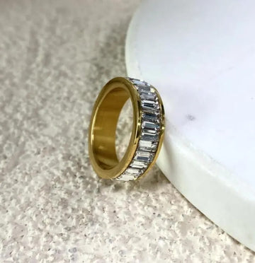 Gold Plated Baguette Cut Zircon Eternity Band Ring