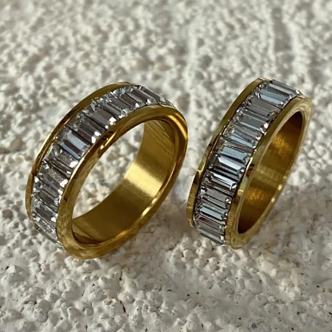Gold Plated Baguette Cut Zircon Eternity Band Ring