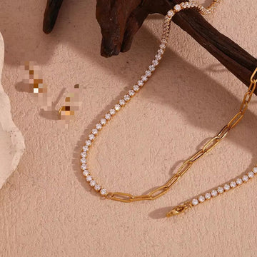 Gold Link & Rhinestone Duo – Necklace and Bracelet Set