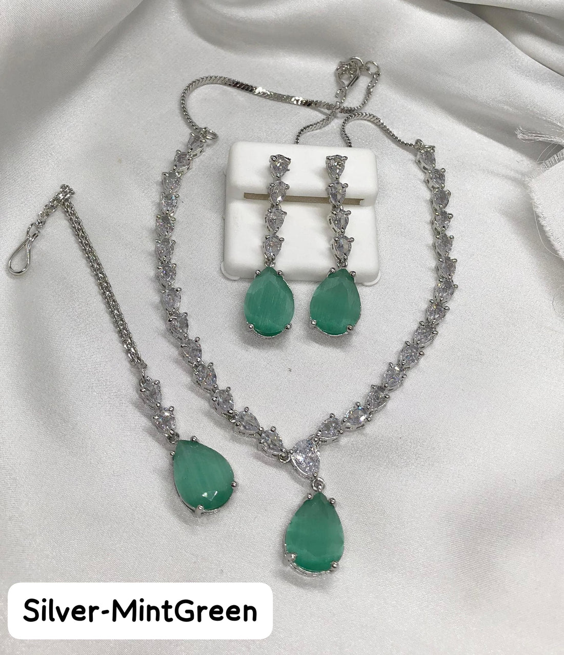 Elegant Teardrop Crystal Jewellery Set – Necklace, Earrings & Bracelet | Multiple Color Options