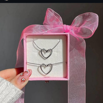 Matching Heart Pendant Necklace Set – Stainless Steel