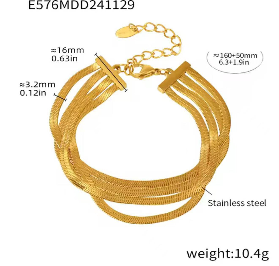 Gold Multi-Layer Stainless Steel Bracelet – Adjustable Snake Chain, Elegant Women’s Jewelry