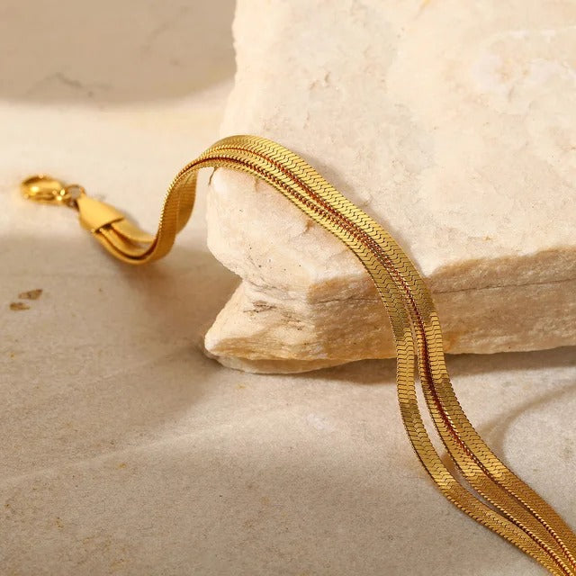 Gold Multi-Layer Stainless Steel Bracelet – Adjustable Snake Chain, Elegant Women’s Jewelry
