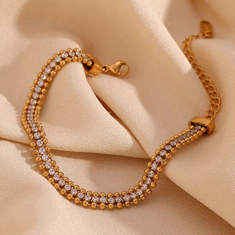 Gold-Tone Double Row Crystal Bracelet – Adjustable Luxury Sparkle