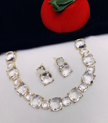 Blush Zarcone Gemstone Jewel Set – Necklace & Drop Earrings in Gold-Tone Finish