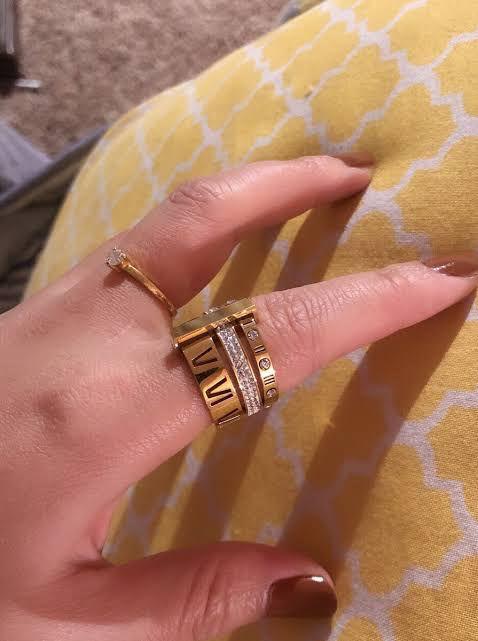 Gold Plated Roman Numeral Eternity Band Ring with CZ Stones