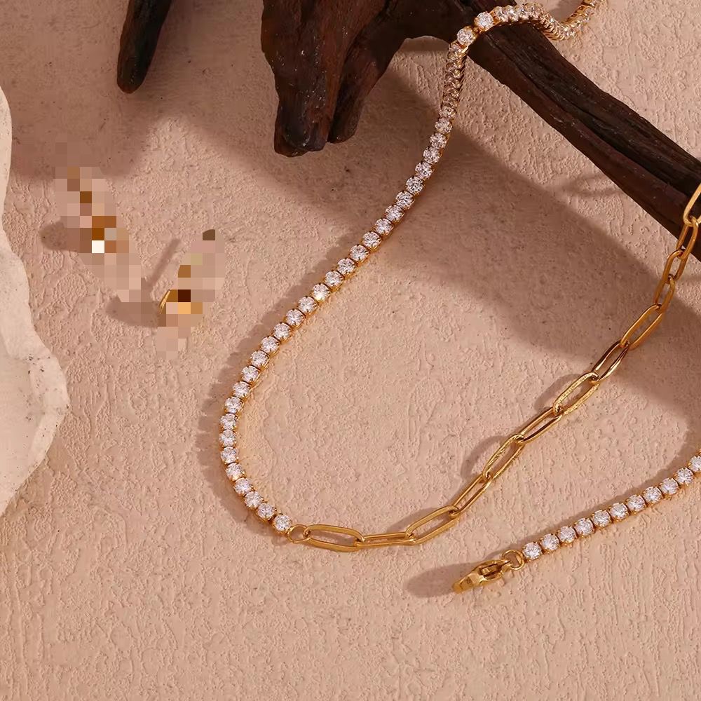 Gold Link & Rhinestone Duo – Necklace and Bracelet Set