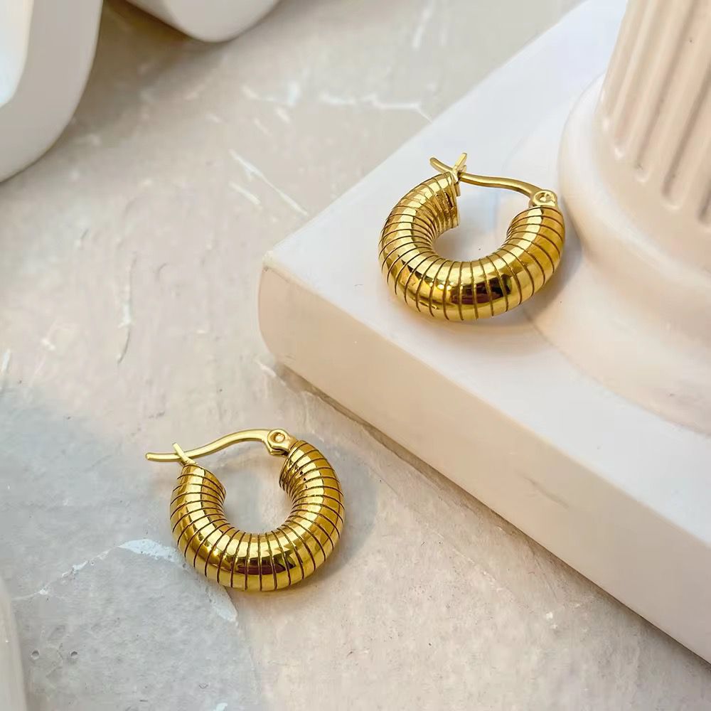 Steel Striped Thick Hoop Earring