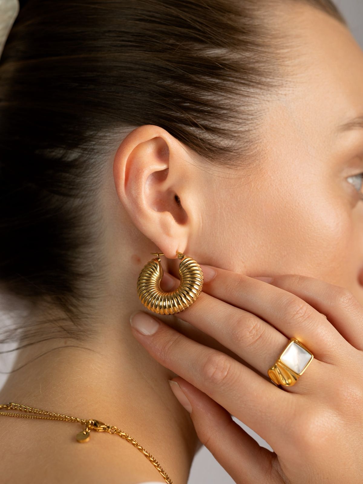 Steel Striped Thick Hoop Earring
