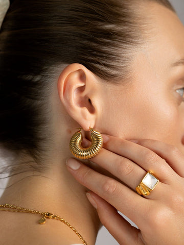 Steel Striped Thick Hoop Earring